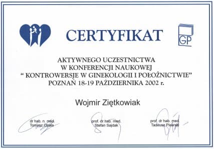 Dyplom 2002 kontrowersje w gin pol poznan, dr n. med. Wojmir Ziętkowiak - Ginekolog Poznań