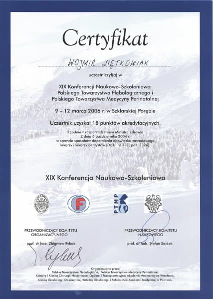 Dyplom 2006 szklarska poreba, dr n. med. Wojmir Ziętkowiak - Ginekolog Poznań