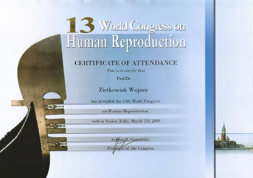 Dyplom 2009 human reproductio venice, dr n. med. Wojmir Ziętkowiak - Ginekolog Poznań